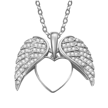 Heart Shape Angel Wing Photo Locket Necklace Anniversary Birthday Gift for Women